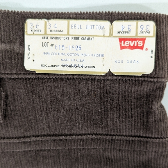 1970s Vintage Brown Corduroy Levi's Bell Bottoms - Picture 5 of 7